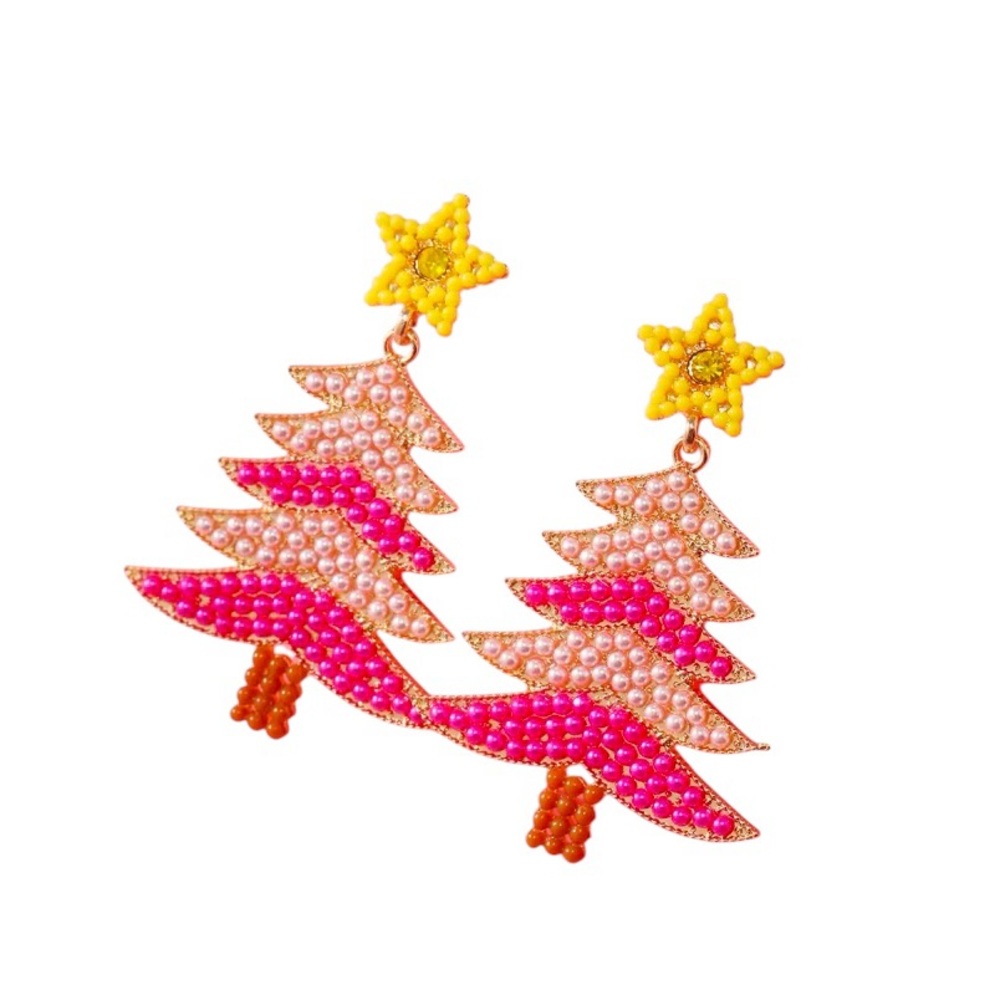 Earrings - Festive Pink and Orange Beaded & Jewel